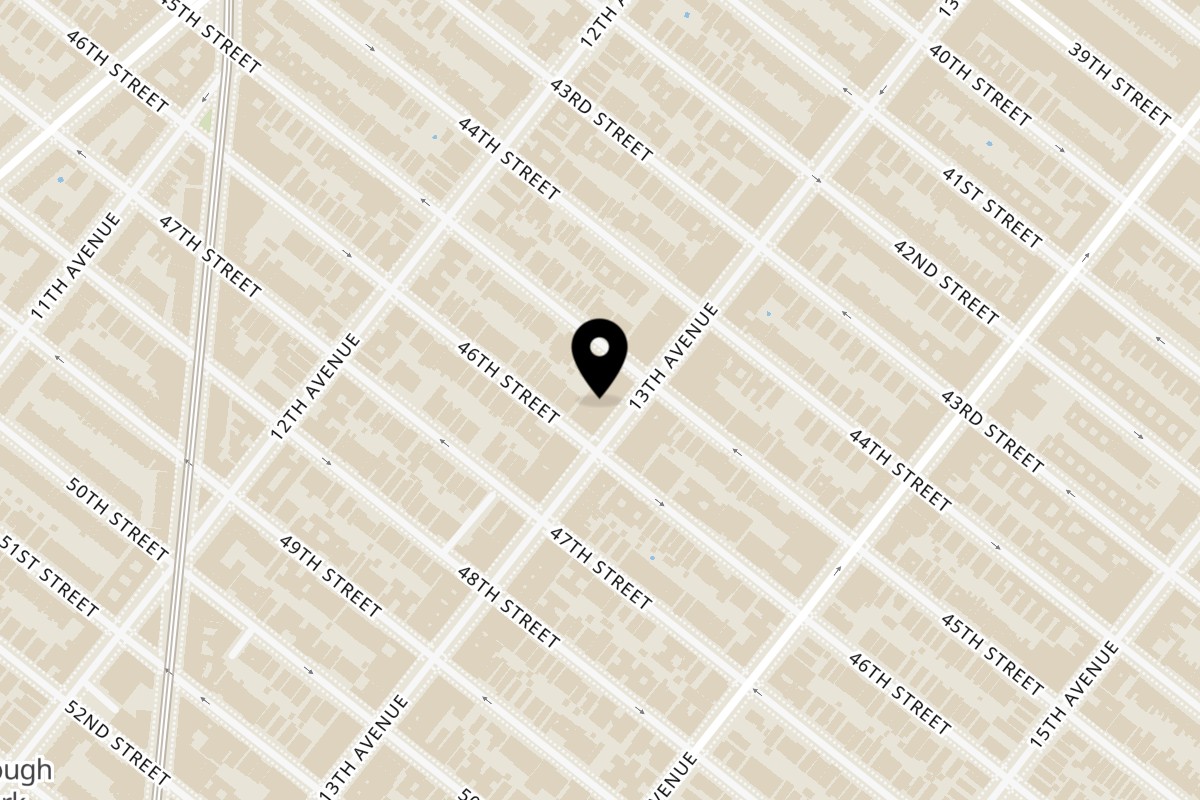 Map showing the location of Benny's Famous Pizza on 4514 13th Ave in Brooklyn